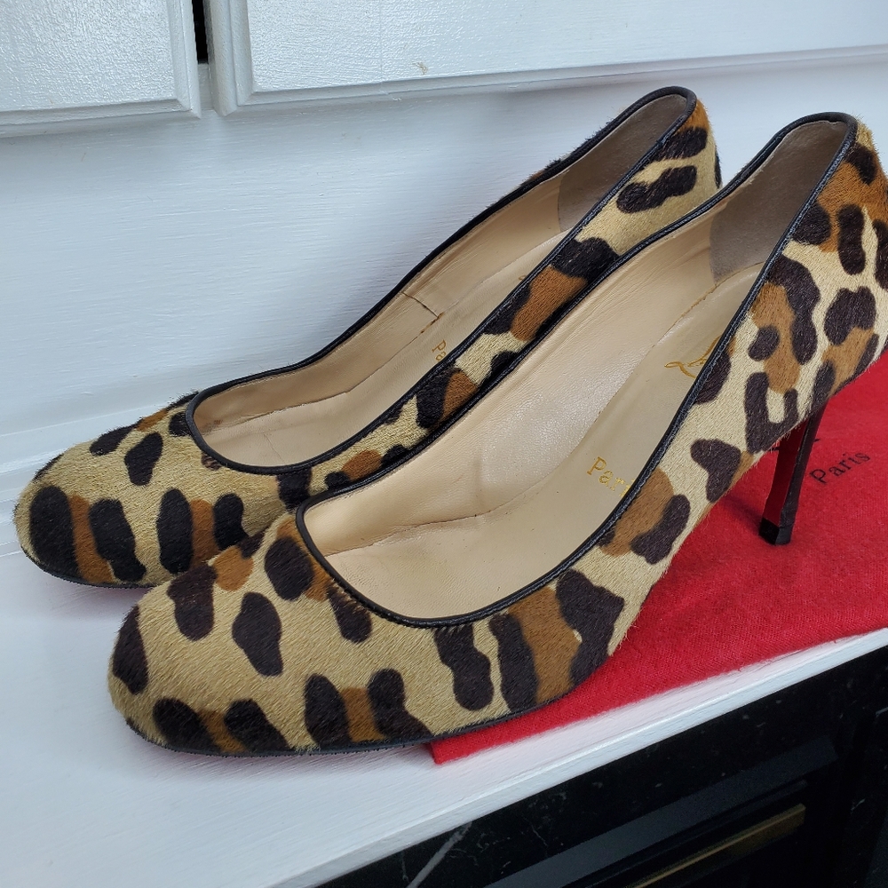 Christian Louboutin Leopard Print Pony Hair Pumps with Red Soles